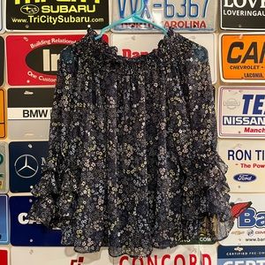 NWT- Coco Bianco navy sheer floral blouse